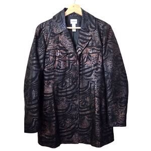 Chico's | Linen Blend Metallic Shimmer Animal Print Oversized Blazer